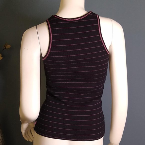 Jockey Women's 100% Cotton Maroon Pink Stripe Racerback Tank Top Size Small - Picture 4 of 6